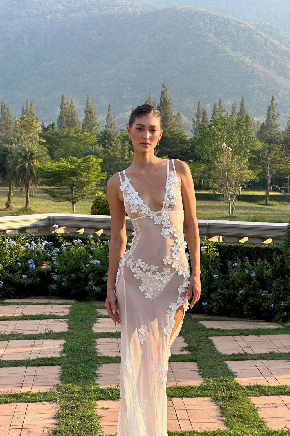 Soft Allure Tulle 3D Floral Spaghetti Dress