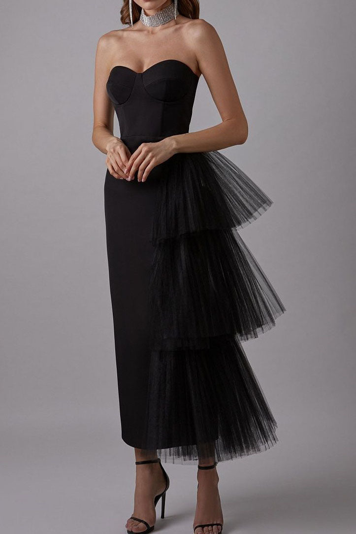 Niche French Bodycon Strapless Evening Maxi Dress