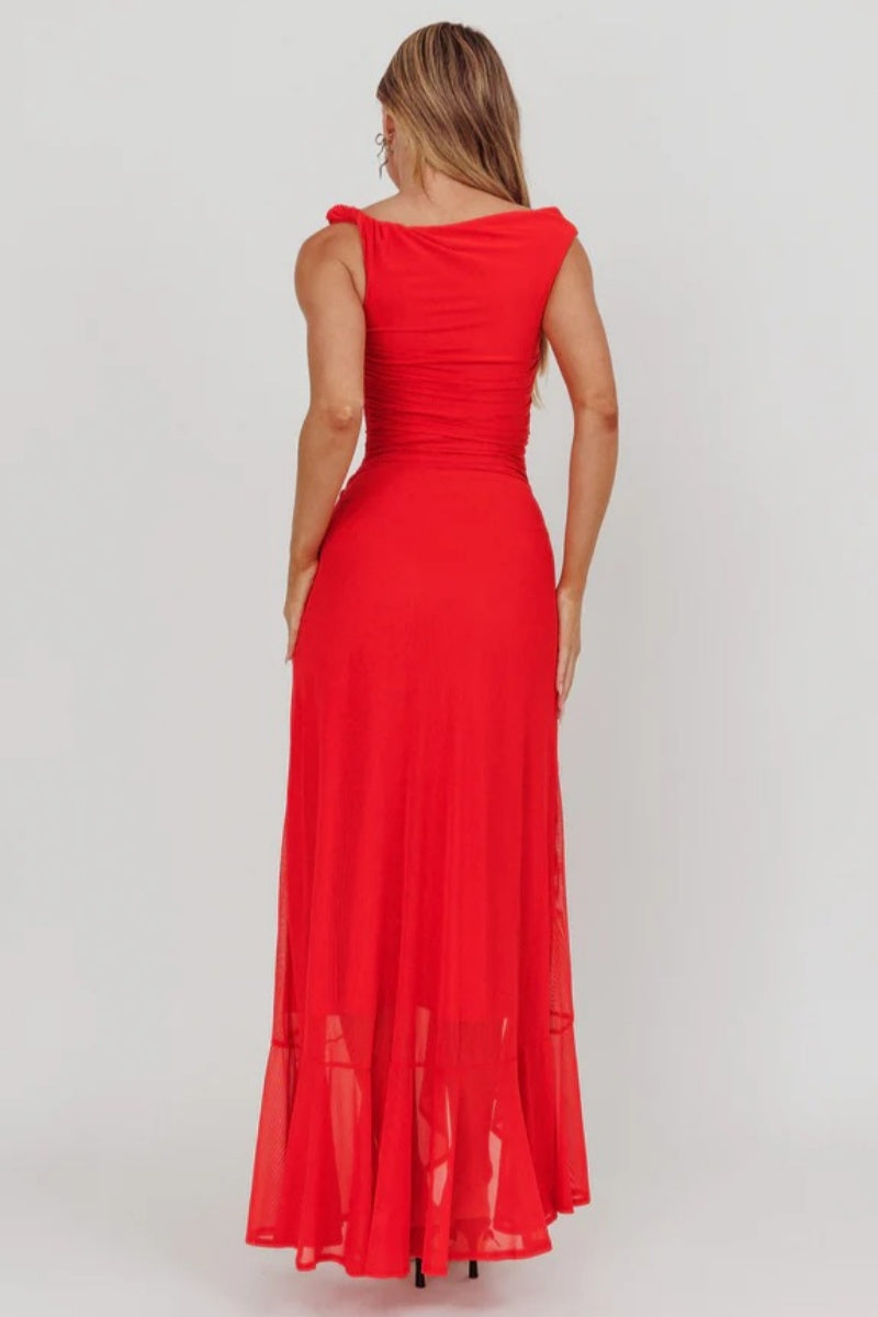 Moonlit Magic Asymmetric Neckline Maxi Dress