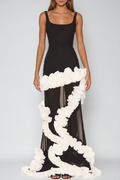 Beckah Mesh Ruffle Asymmetric Maxi Dress