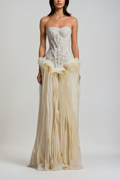 Blerta Strapless Corset Mesh Maxi Dress