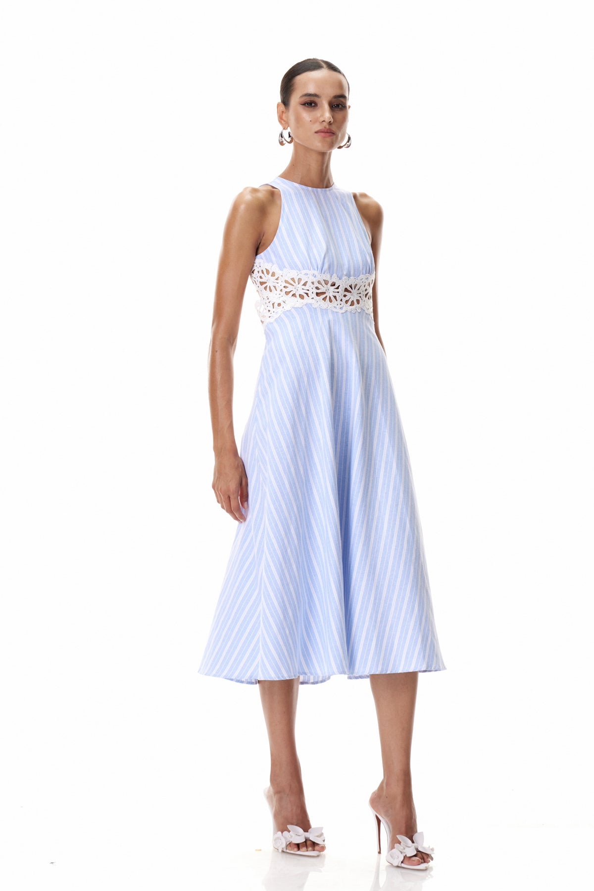 Caeso Sleeveless Stripe Cutout Maxi Dress