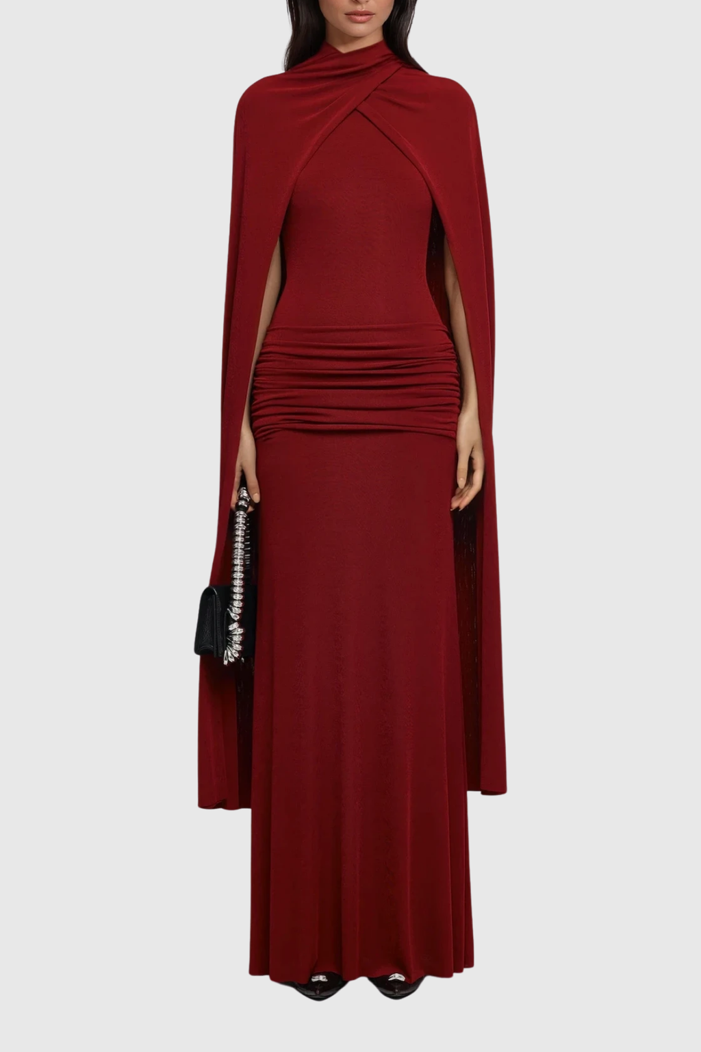 Danielius Bodycon Ruch Shawl Maxi Dress In Red
