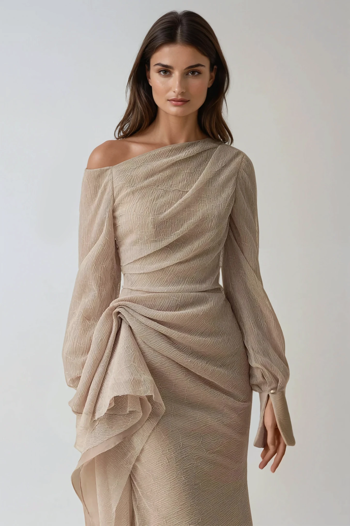 Deitra Asymmetric Ruch Maxi Dress