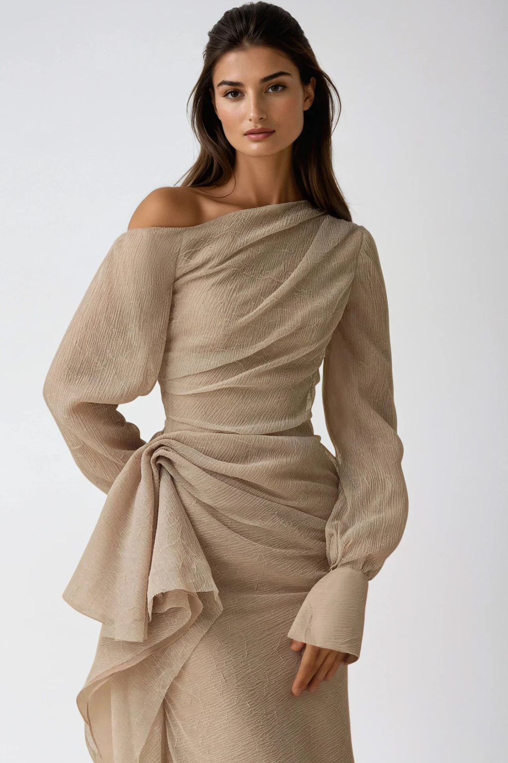 Deitra Asymmetric Ruch Maxi Dress