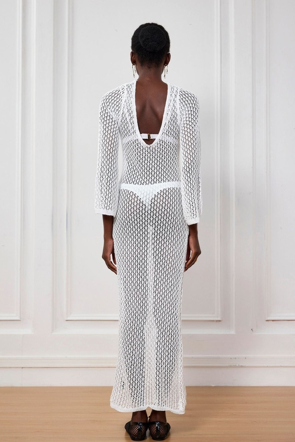 Lana Knit Cutout Plunge Maxi Dress In White