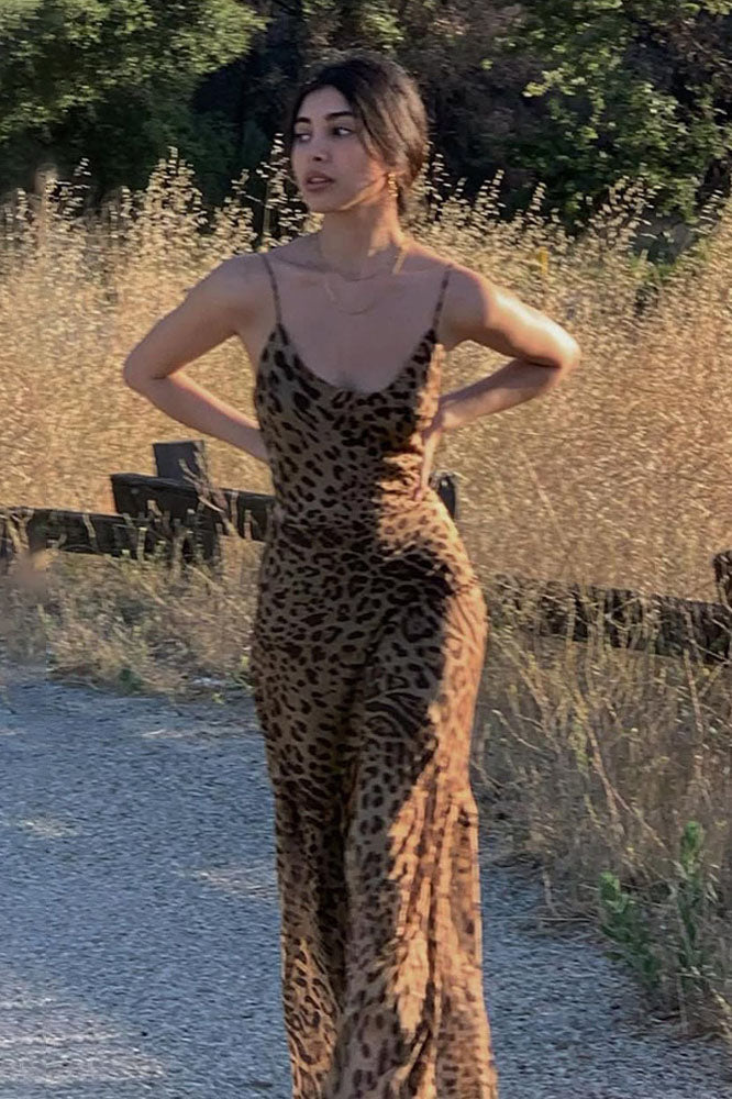 Leopard Slip Backless Dress