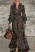 Elegant Vintage Paisley Zip Maxi Dress