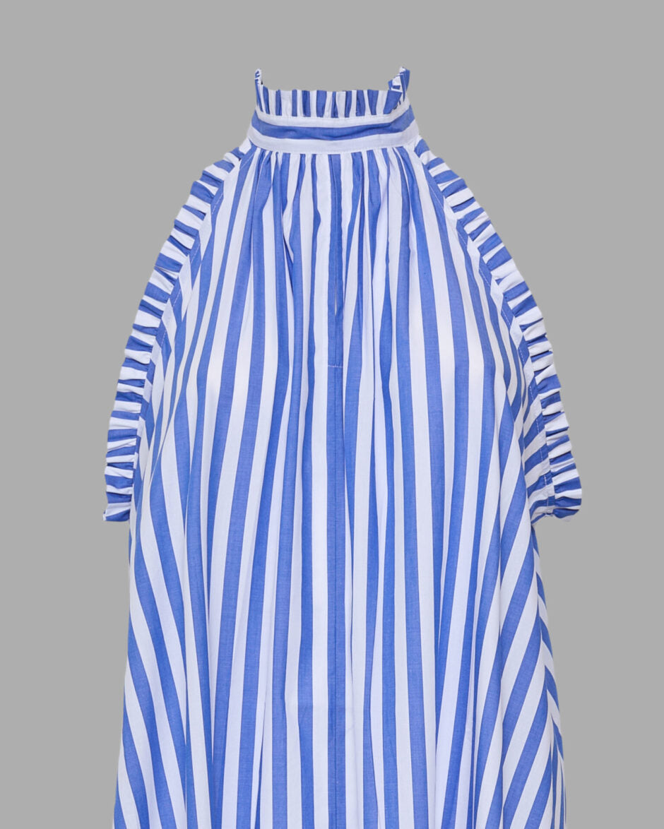 Striped Print Frilled Maxi Dress