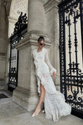 Lace-Paneled High-Waisted Slim-Fit Irregular Maxi Dress
