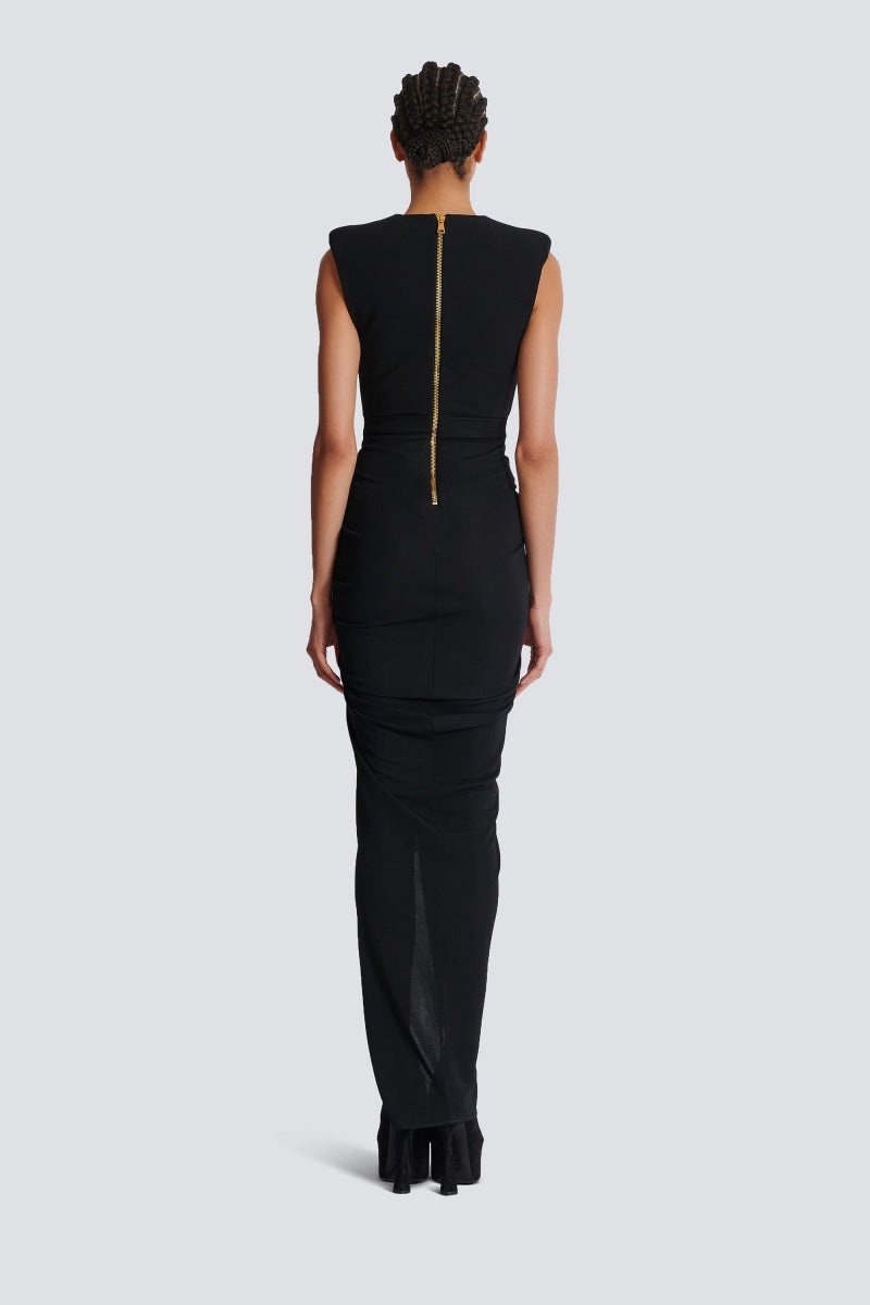 Faux-Button Draped Maxi Dress